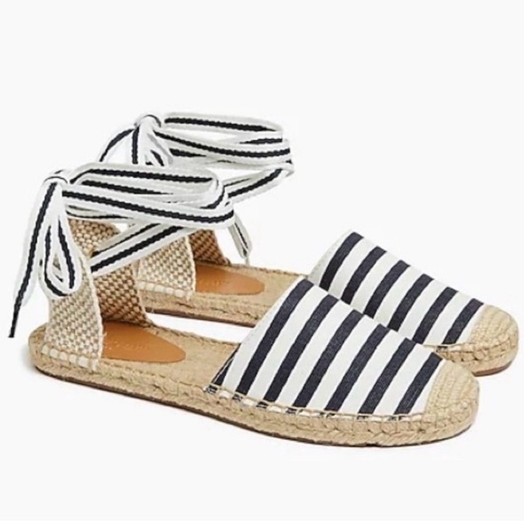 J. Crew Shoes - J. Crew d'Orsay Lace-Up Espadrille Flats Navy & White Stripes New Size 7.5